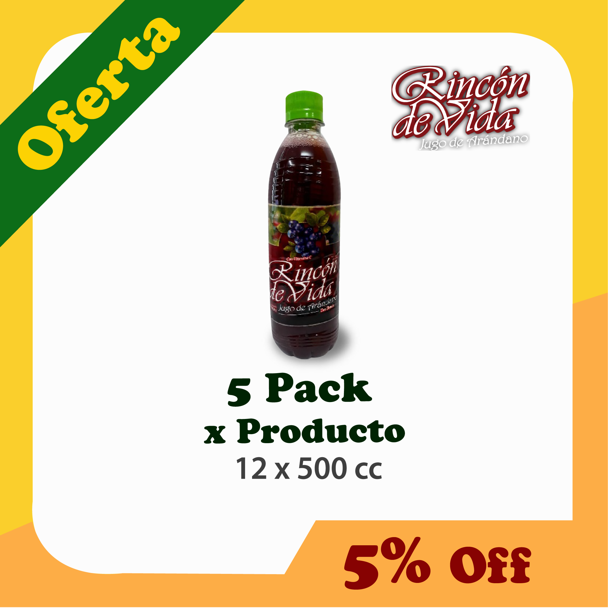 Ofertas y Promociones RINCON DE VIDA Jugo de Arándano PROMO 5 PACK 12 x 500 cc